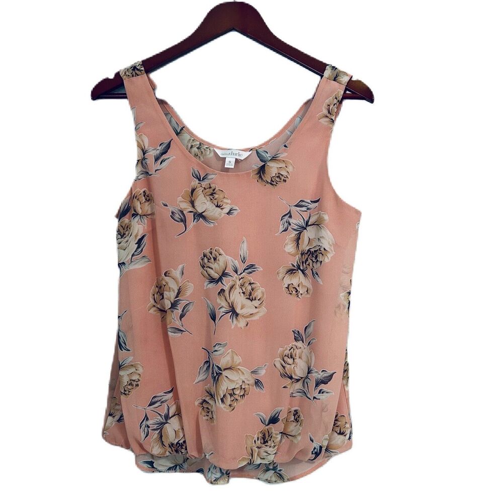 Charming Charlie Tank Top Women S Pink Multicolor Floral Hi Lo Bubble Cottage